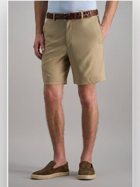 NWT Haggar Cool 18 Pro Shorts Men's Size 38 W Beige Quick Dry Comfort Stretch